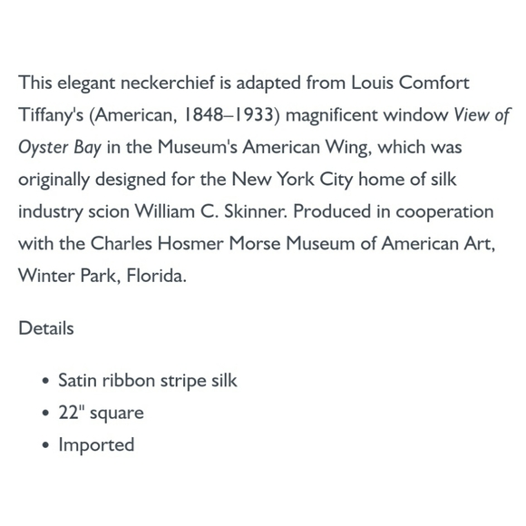 MET Louis C Tiffany Oyster Bay Print Silk Scarf - Picture 8 of 8